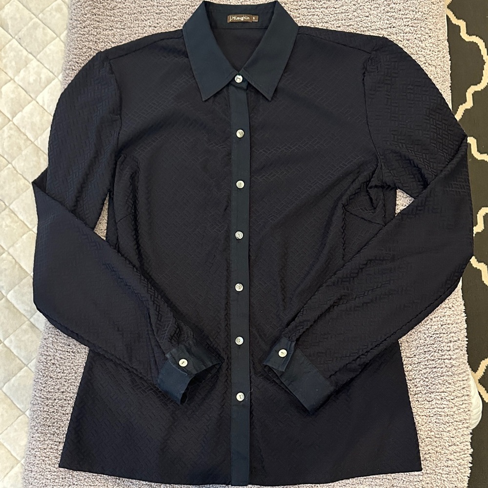 J. McLaughlin Navy Textured Button-Down Dress Shirt